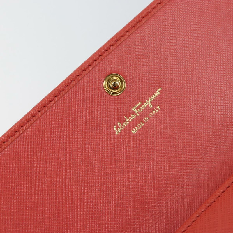 【日本直送】Salvatore Ferragamo Vala 長款皮夾 皮革 橘色 金色 正品 BA7289V-17