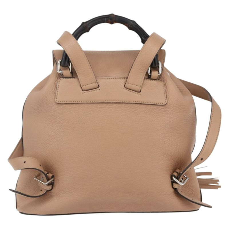 【日本直送】GUCCI 竹節雙肩包 皮革 米色 金色 370833 Auth fm4914-1