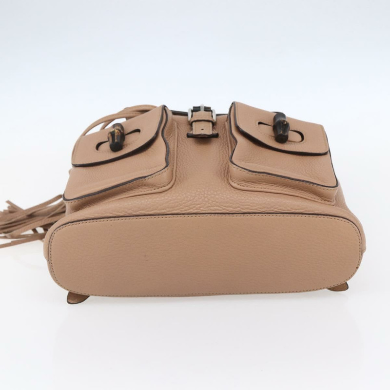 【日本直送】GUCCI 竹節雙肩包 皮革 米色 金色 370833 Auth fm4914-4