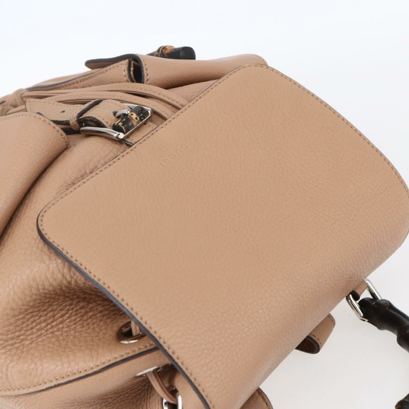 【日本直送】GUCCI 竹節雙肩包 皮革 米色 金色 370833 Auth fm4914-5