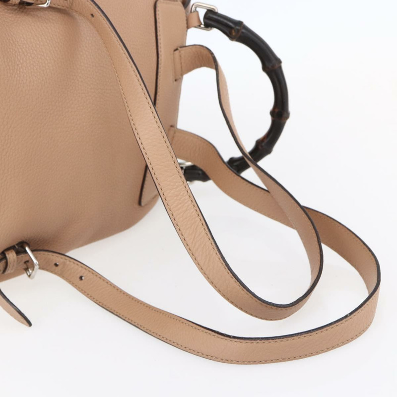 【日本直送】GUCCI 竹節雙肩包 皮革 米色 金色 370833 Auth fm4914-8