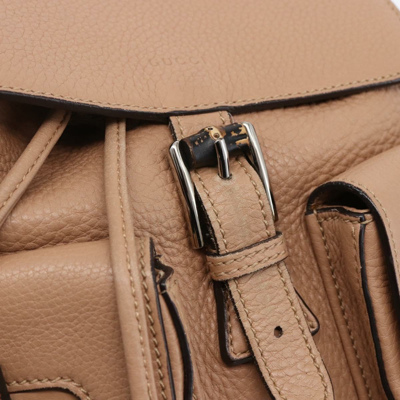 【日本直送】GUCCI 竹節雙肩包 皮革 米色 金色 370833 Auth fm4914-18