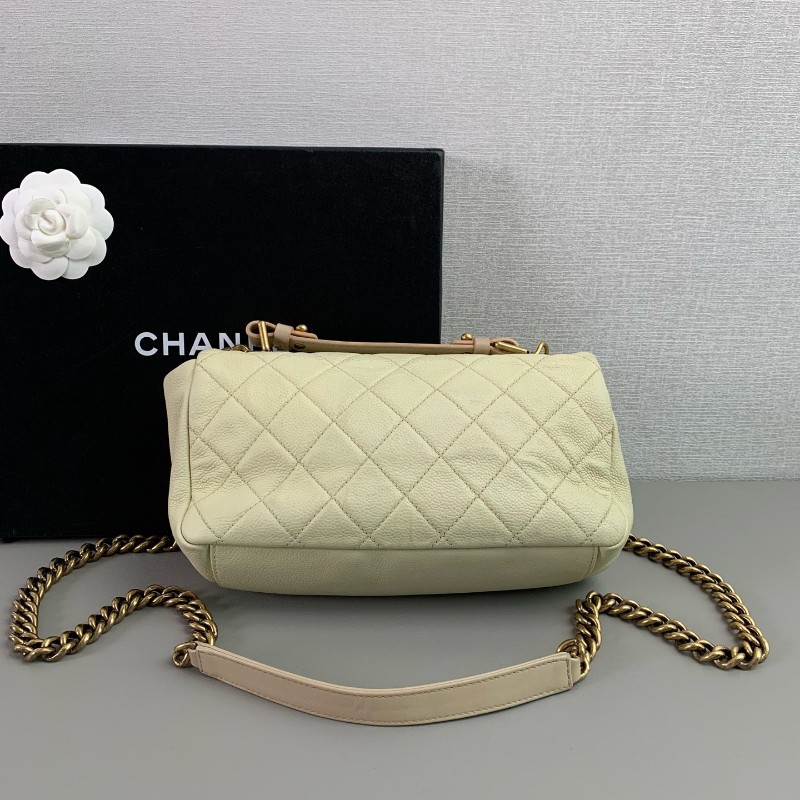 Chanel CF象牙白 金扣 幻彩荔枝紋牛皮口蓋包 斜背包肩背包-0