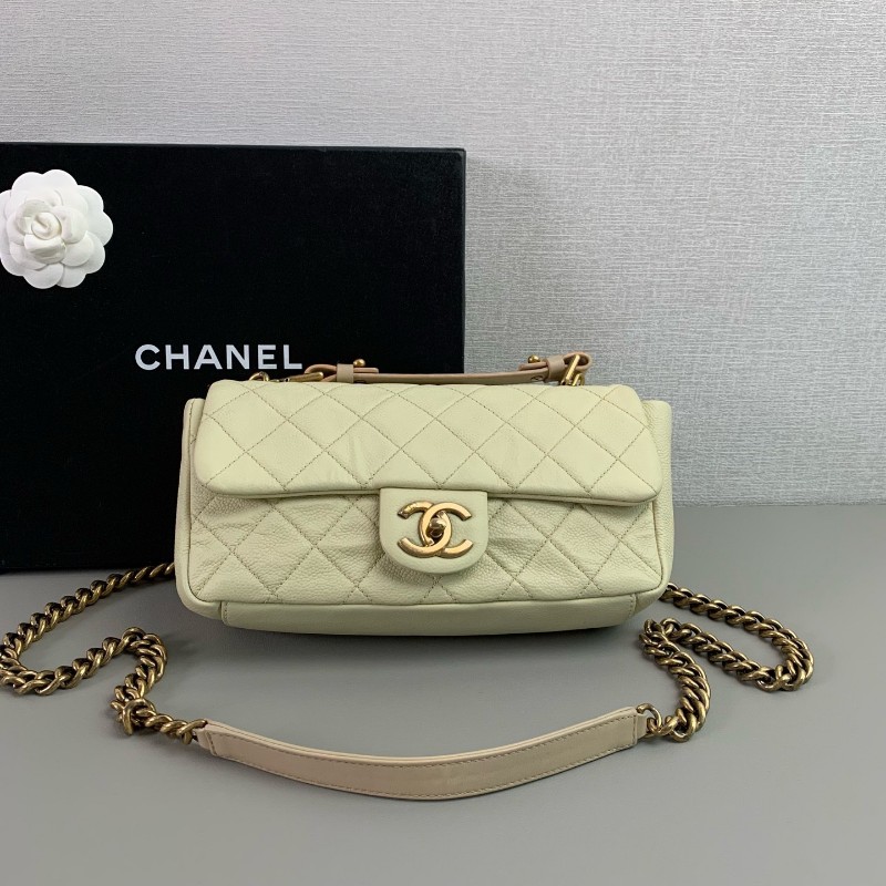 Chanel CF象牙白 金扣 幻彩荔枝紋牛皮口蓋包 斜背包肩背包-3