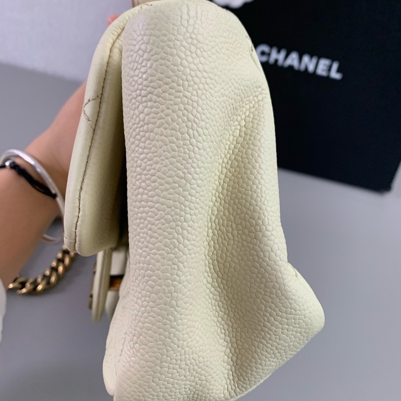 Chanel CF象牙白 金扣 幻彩荔枝紋牛皮口蓋包 斜背包肩背包-5