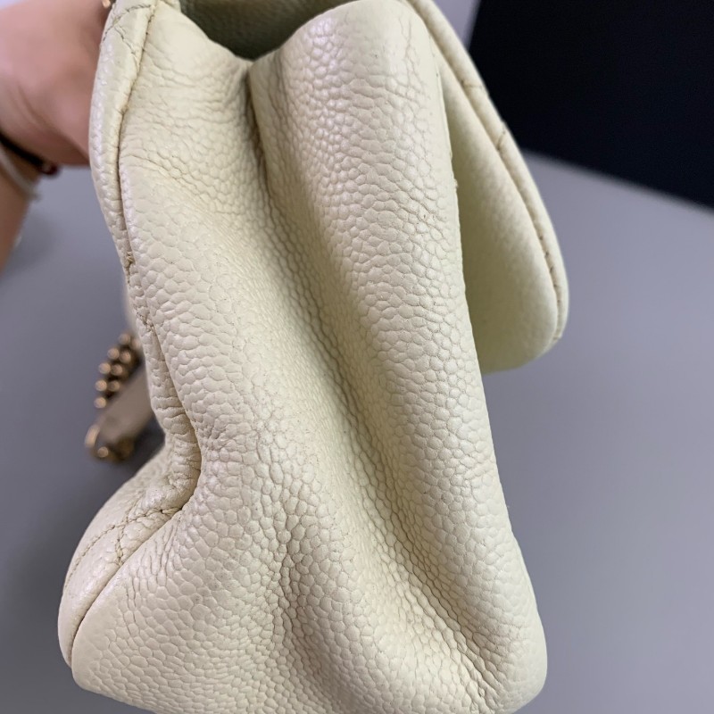 Chanel CF象牙白 金扣 幻彩荔枝紋牛皮口蓋包 斜背包肩背包-7