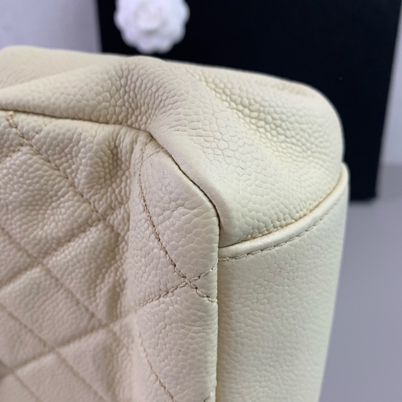 Chanel CF象牙白 金扣 幻彩荔枝紋牛皮口蓋包 斜背包肩背包-8