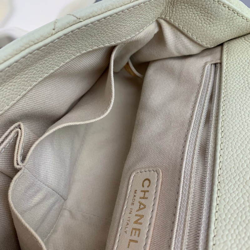 Chanel CF象牙白 金扣 幻彩荔枝紋牛皮口蓋包 斜背包肩背包-18