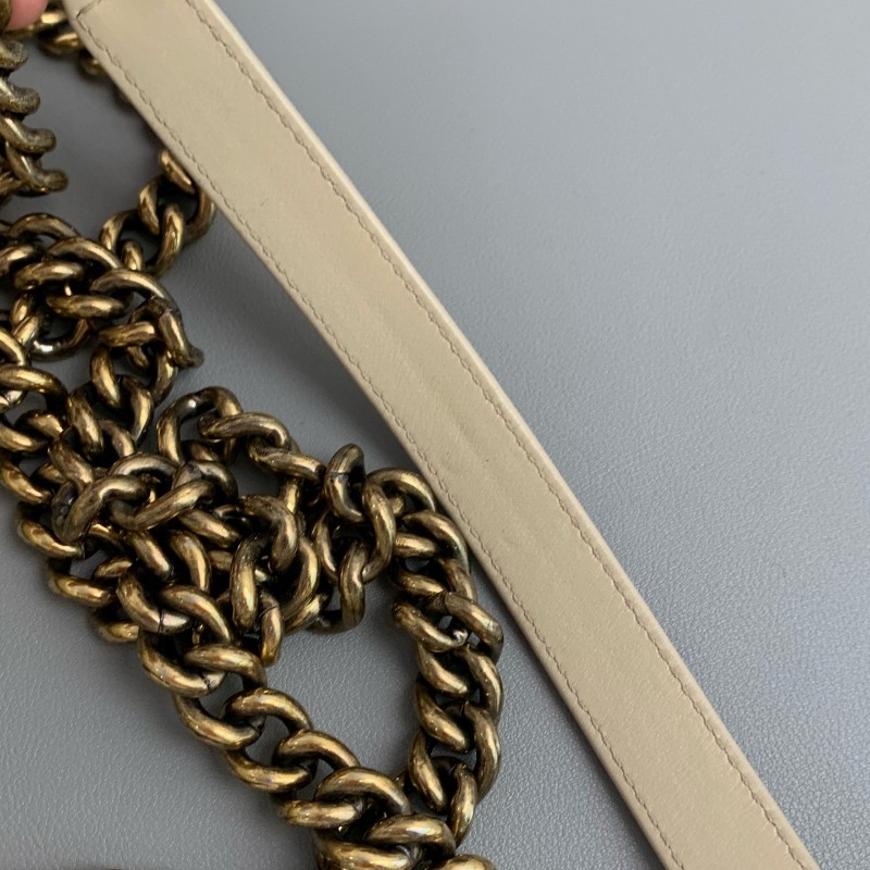 Chanel CF象牙白 金扣 幻彩荔枝紋牛皮口蓋包 斜背包肩背包-22