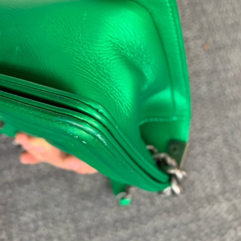 CHANEL Leboy小號 牛皮 綠色銀扣口蓋包 肩背包斜背包-12