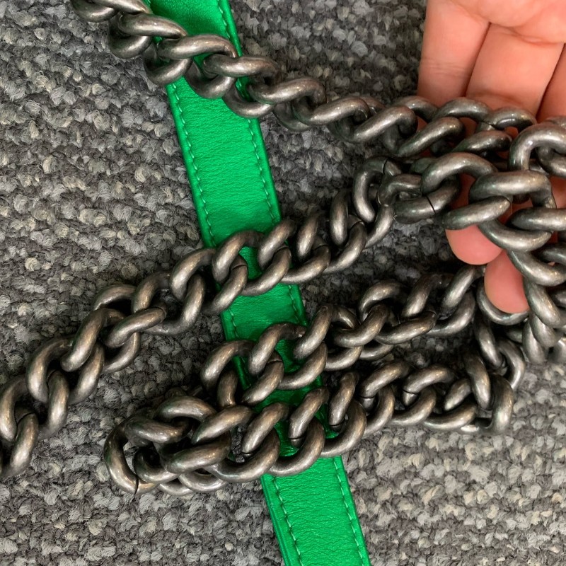 CHANEL Leboy小號 牛皮 綠色銀扣口蓋包 肩背包斜背包-27