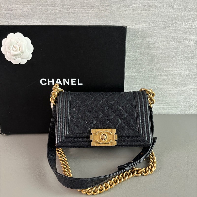 Chanel香奈兒 leboy小號 海軍藍荔枝紋牛皮金扣鏈條包-0