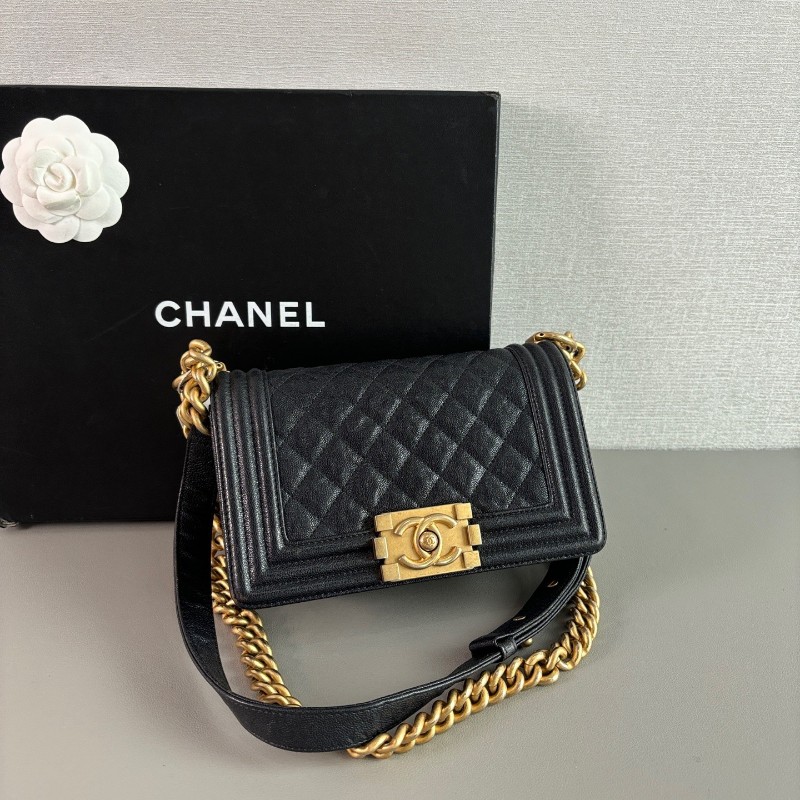 Chanel香奈兒 leboy小號 海軍藍荔枝紋牛皮金扣鏈條包-1