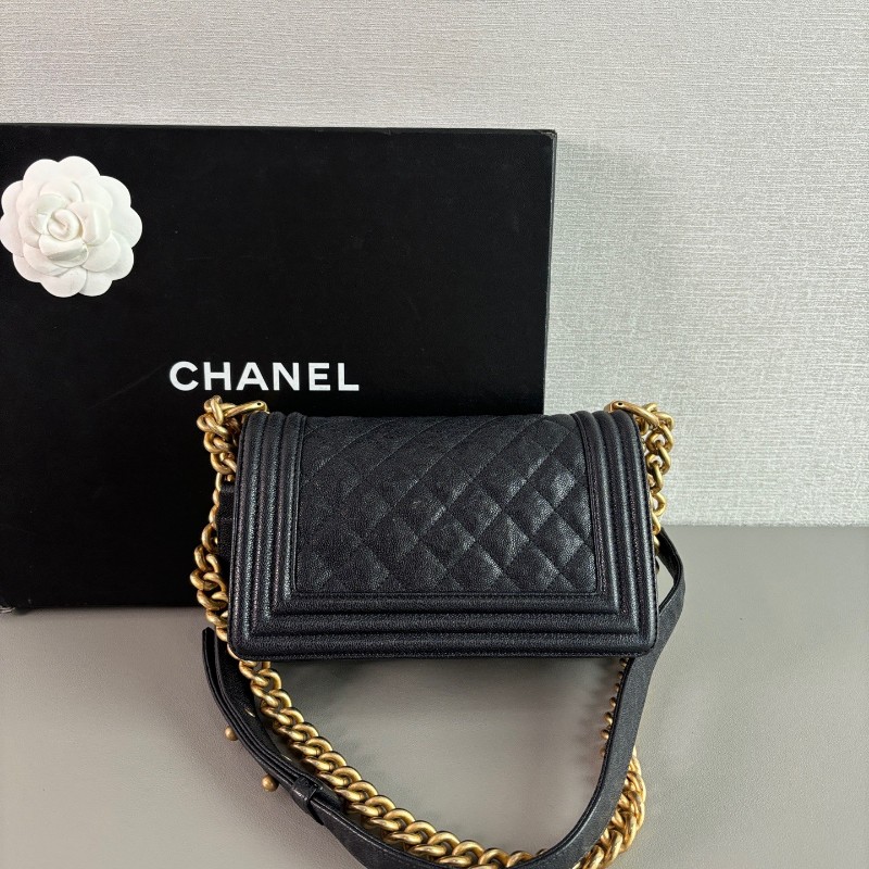 Chanel香奈兒 leboy小號 海軍藍荔枝紋牛皮金扣鏈條包-3