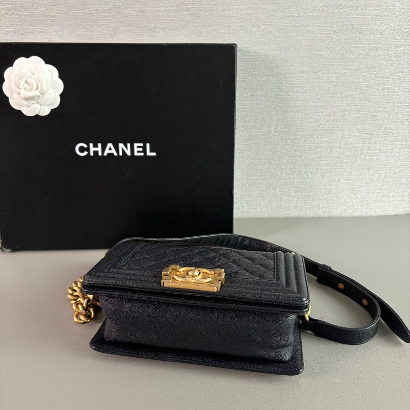 Chanel香奈兒 leboy小號 海軍藍荔枝紋牛皮金扣鏈條包-4