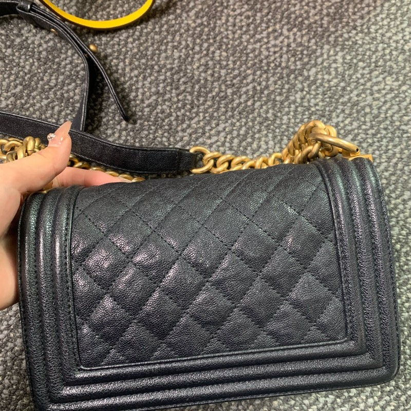 Chanel香奈兒 leboy小號 海軍藍荔枝紋牛皮金扣鏈條包-7