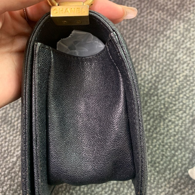 Chanel香奈兒 leboy小號 海軍藍荔枝紋牛皮金扣鏈條包-8