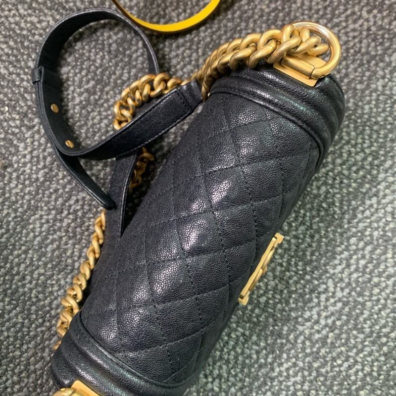 Chanel香奈兒 leboy小號 海軍藍荔枝紋牛皮金扣鏈條包-15