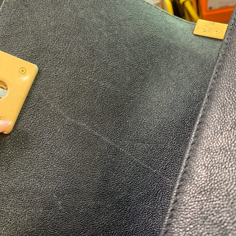 Chanel香奈兒 leboy小號 海軍藍荔枝紋牛皮金扣鏈條包-18