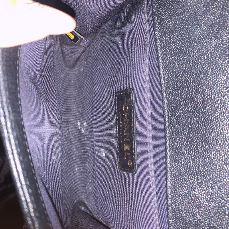 Chanel香奈兒 leboy小號 海軍藍荔枝紋牛皮金扣鏈條包-22