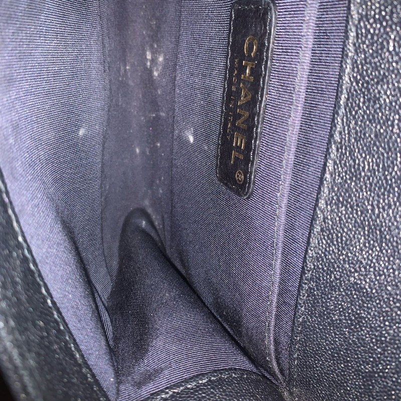 Chanel香奈兒 leboy小號 海軍藍荔枝紋牛皮金扣鏈條包-23