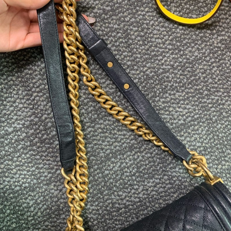 Chanel香奈兒 leboy小號 海軍藍荔枝紋牛皮金扣鏈條包-26