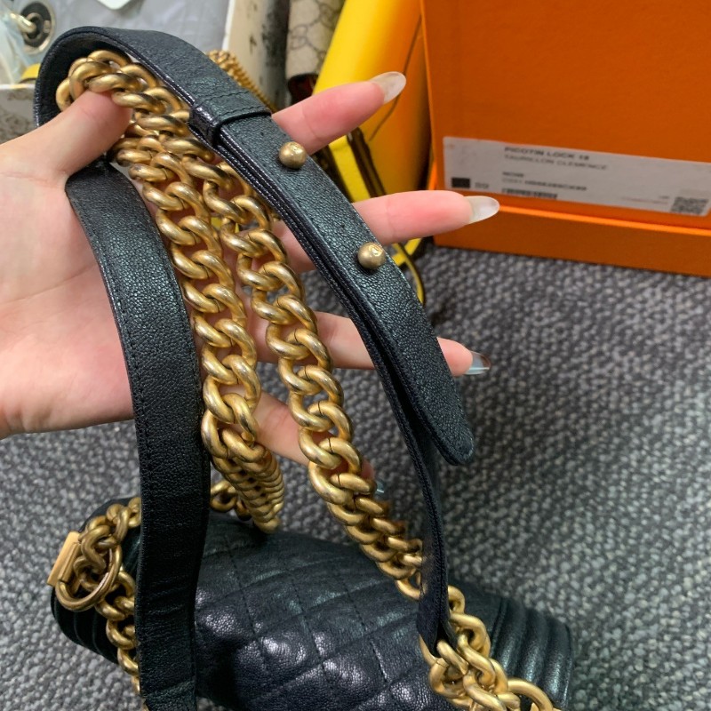 Chanel香奈兒 leboy小號 海軍藍荔枝紋牛皮金扣鏈條包-27