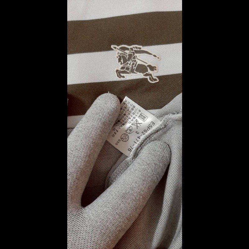 （日本製MIJ）BURBERRY 博柏利 GOLF高爾夫球 戰馬 男綠白條紋拉鍊半開襟彈性長袖上衣3號-8