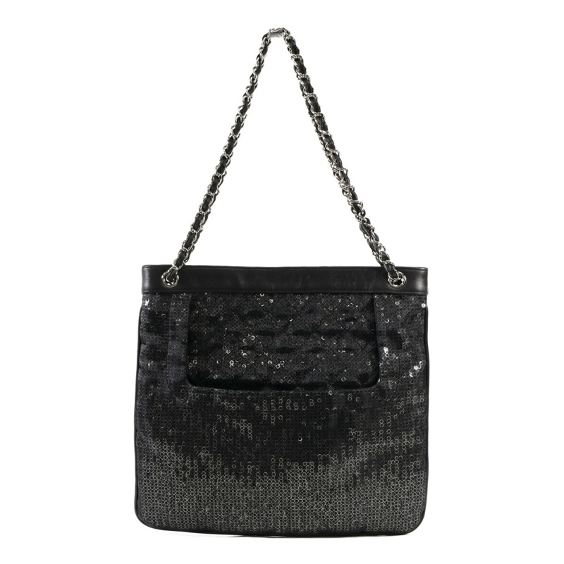 CHANEL 羊皮皮革/珠片Shoulder Bag銀扣肩背袋-1