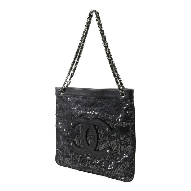 CHANEL 羊皮皮革/珠片Shoulder Bag銀扣肩背袋-2