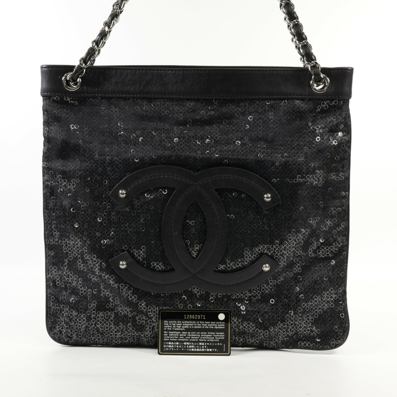 CHANEL 羊皮皮革/珠片Shoulder Bag銀扣肩背袋-11