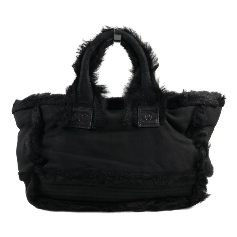 CHANEL 羊皮/羊毛Tote Bag銀扣手挽袋-1