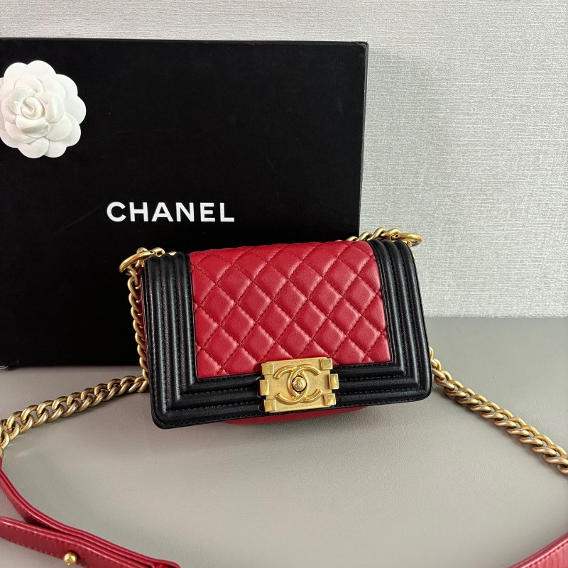 Chanel leboy小號 20cm羊皮金扣酒紅色口蓋包-1