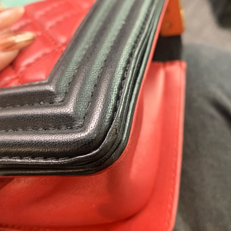 Chanel leboy小號 20cm羊皮金扣酒紅色口蓋包-15