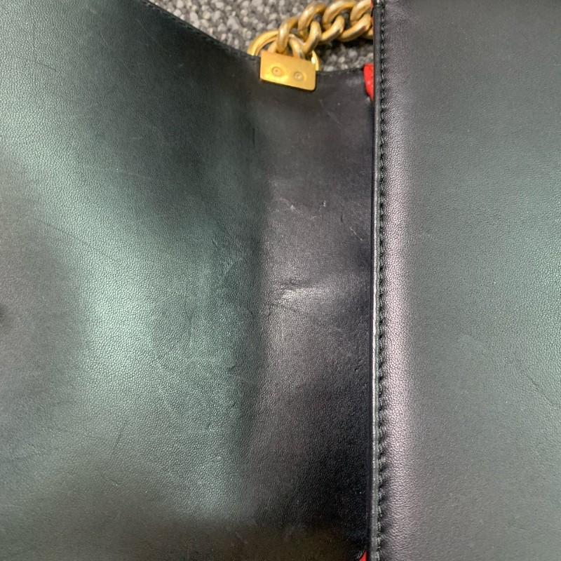 Chanel leboy小號 20cm羊皮金扣酒紅色口蓋包-22