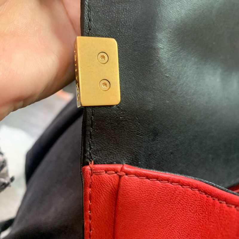 Chanel leboy小號 20cm羊皮金扣酒紅色口蓋包-24