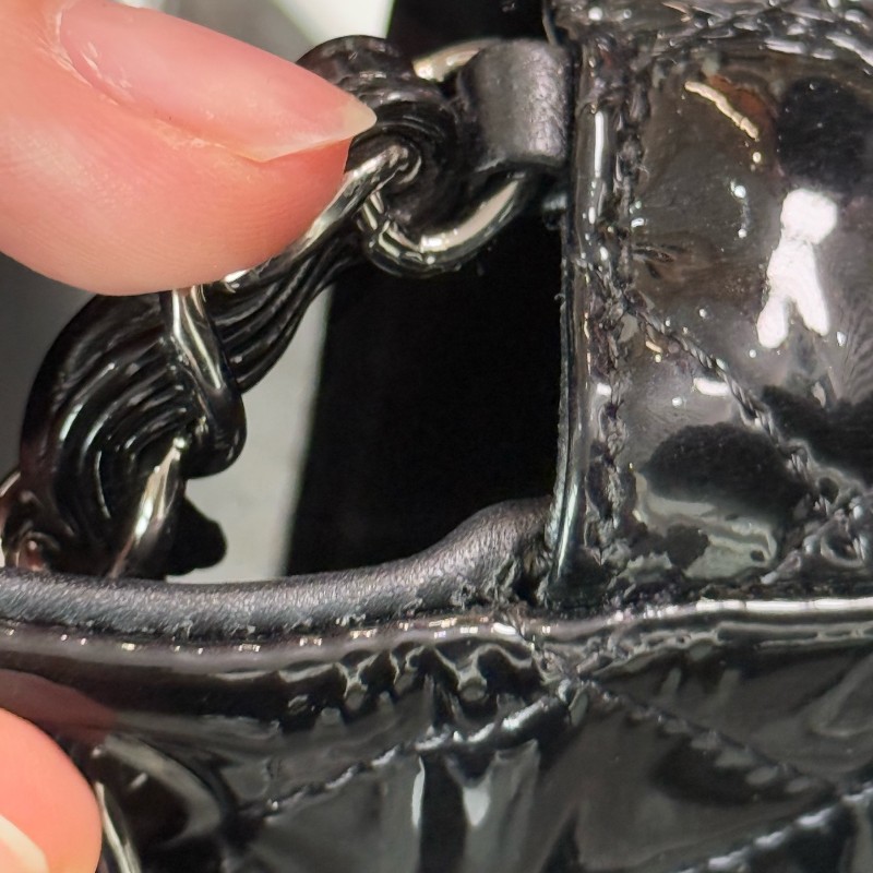 Chanel 香奈兒 黑銀漆皮方胖子肩背包斜背包-20