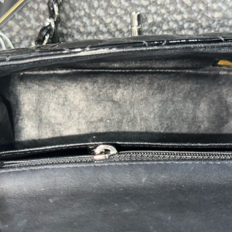 Chanel 香奈兒 黑銀漆皮方胖子肩背包斜背包-23