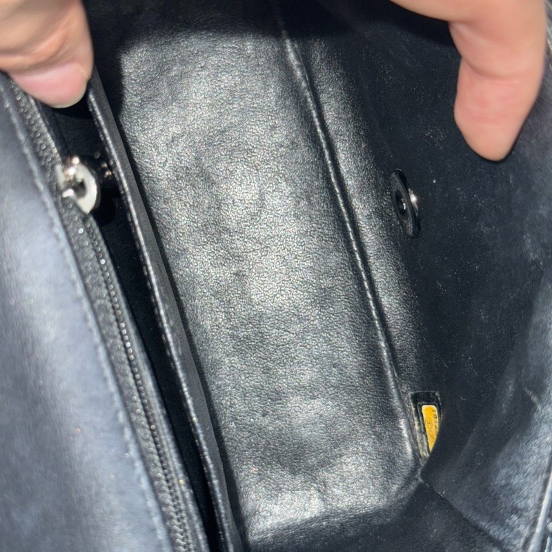 Chanel 香奈兒 黑銀漆皮方胖子肩背包斜背包-24