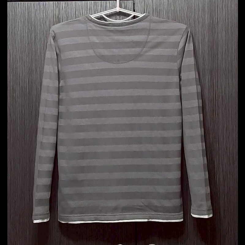 絕版BURBERRY 博柏利 BLACK LABEL 黑標 戰馬 男條紋假兩件長袖T恤2號-1