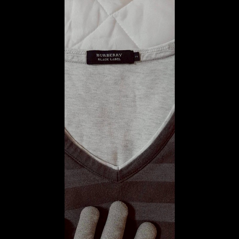 絕版BURBERRY 博柏利 BLACK LABEL 黑標 戰馬 男條紋假兩件長袖T恤2號-6