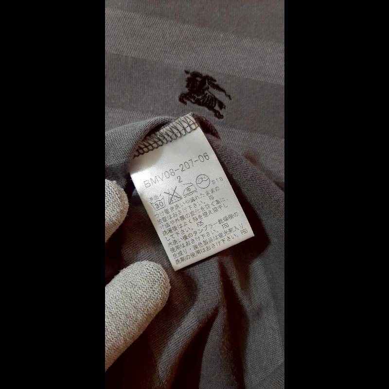 絕版BURBERRY 博柏利 BLACK LABEL 黑標 戰馬 男條紋假兩件長袖T恤2號-7