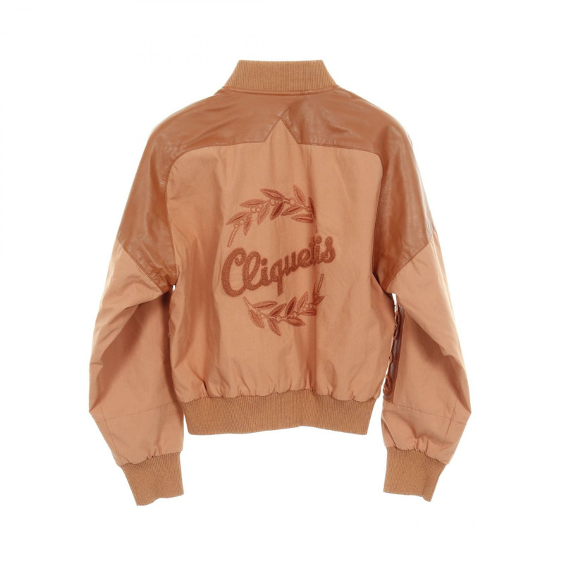 愛馬仕 Sellier 連結飛行員夾克 Blouson #34 絲綢皮革棕色二手女款-1