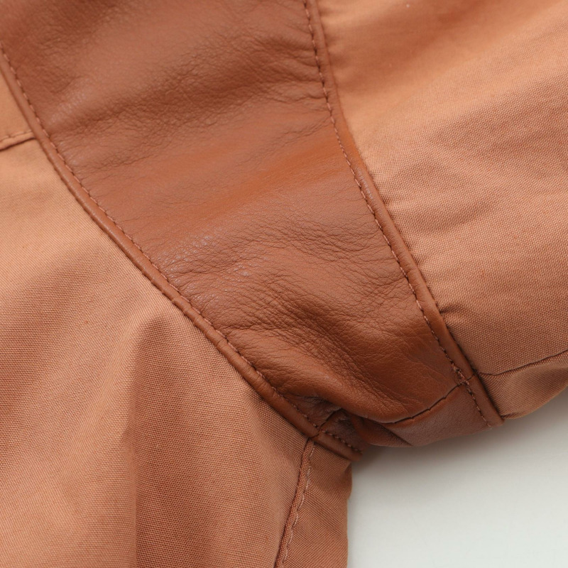 愛馬仕 Sellier 連結飛行員夾克 Blouson #34 絲綢皮革棕色二手女款-7