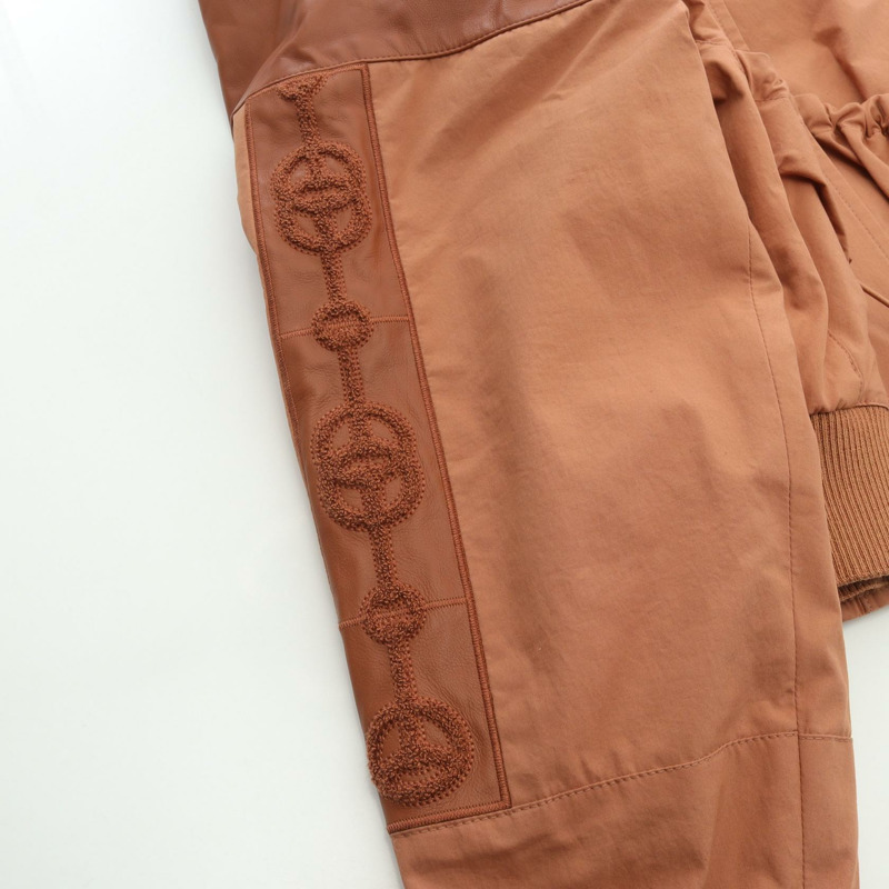 愛馬仕 Sellier 連結飛行員夾克 Blouson #34 絲綢皮革棕色二手女款-8