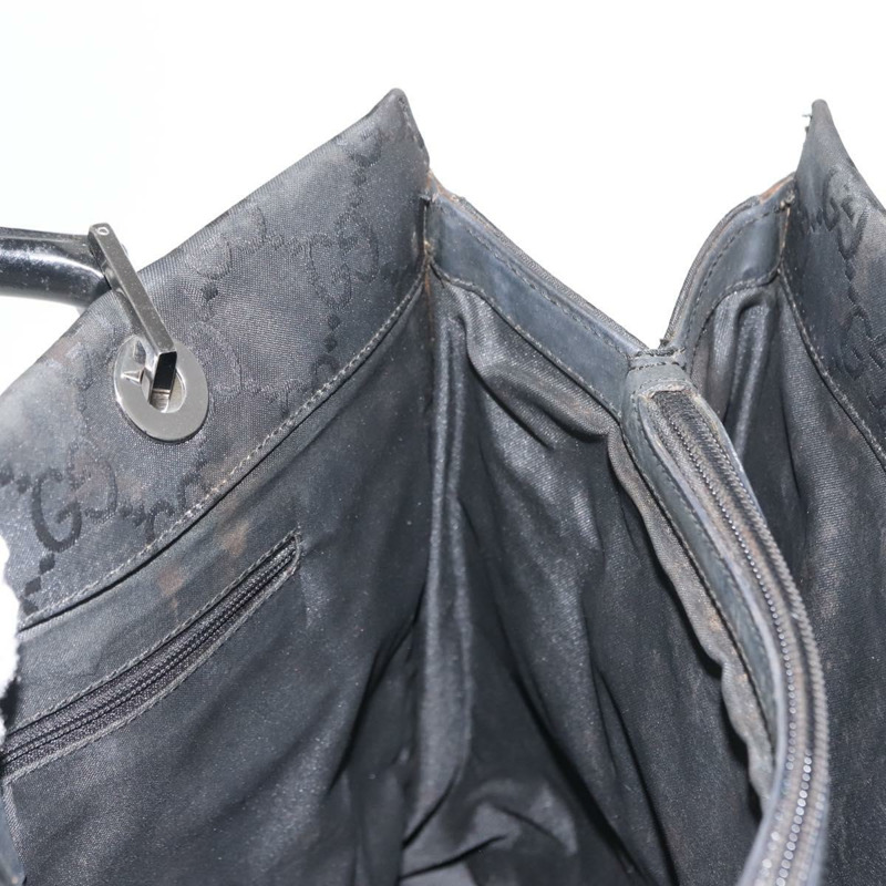 【日本直送】GUCCI GG 帆布竹節手提包 尼龍 黑色 銀色 0021010 正品 121344-16