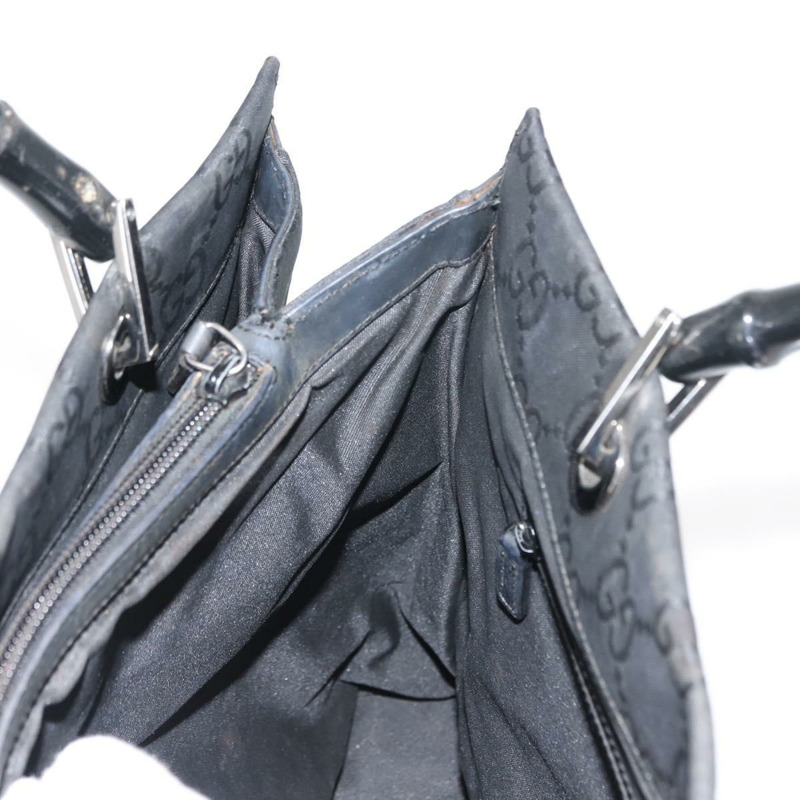 【日本直送】GUCCI GG 帆布竹節手提包 尼龍 黑色 銀色 0021010 正品 121344-17