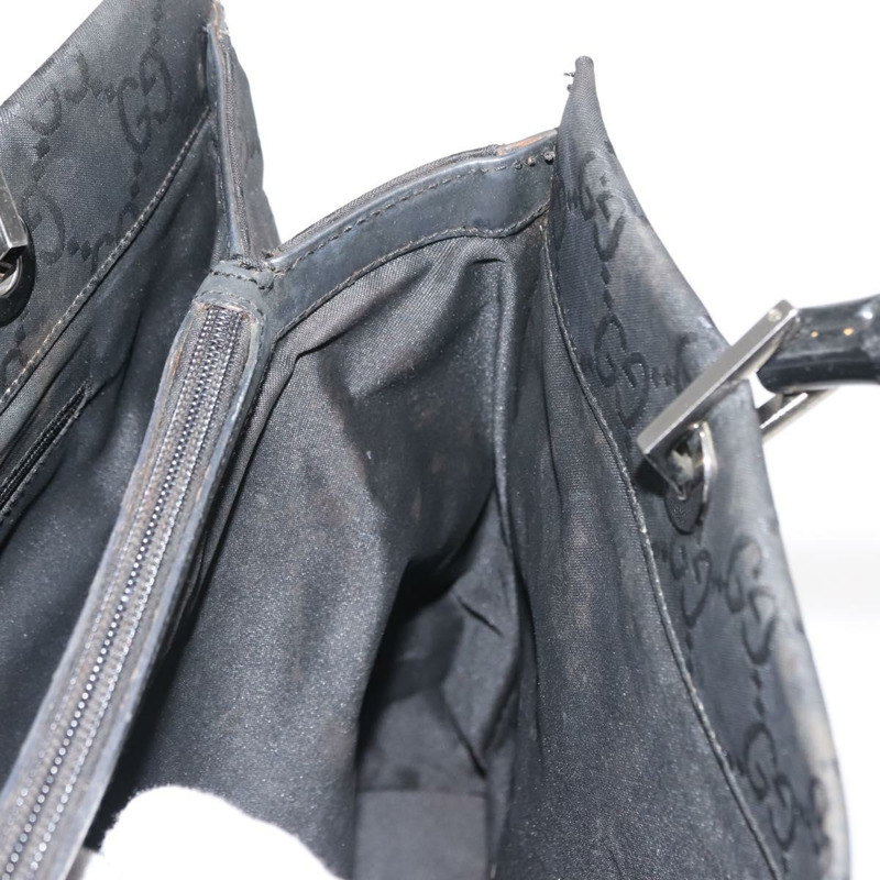 【日本直送】GUCCI GG 帆布竹節手提包 尼龍 黑色 銀色 0021010 正品 121344-20