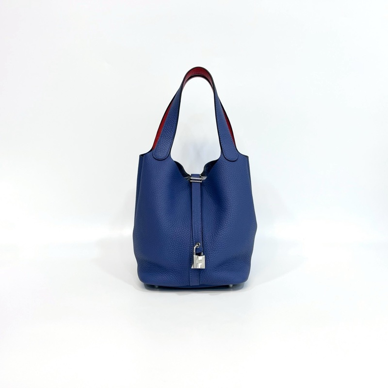 Hermes 7E布萊頓藍拚9T火焰橙togo皮PICOTIN 22菜籃子-1