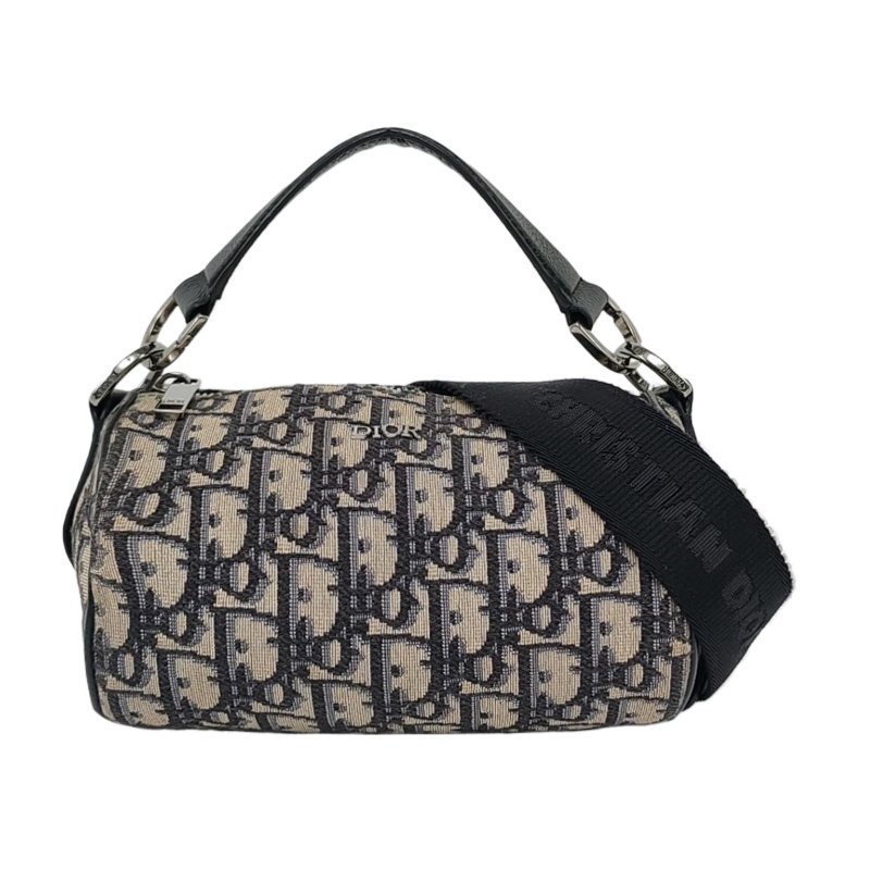 DIOR 卡其色帆布老花提花斜挎包手提包單肩包 銀色五金-0